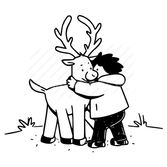 reindeer, christmas, holiday, festive, black and white, silhouette, cartoon